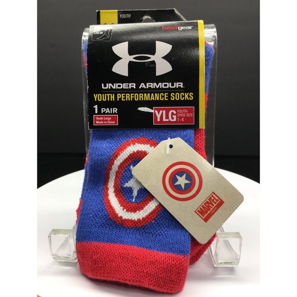 Under Armour Marvel Performance Socks Captain America Youth Size 1-4 - NEW - Picture 1 of 12